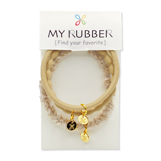 [MyRubber] Essential Picks ライトベージュ / 3種セット ヘアアクセサリー ヘアゴム しっかり結ぶ ソフトに結ぶ 髪に跡が残りにくい 髪が細い 毛量多め ヘアアレンジ