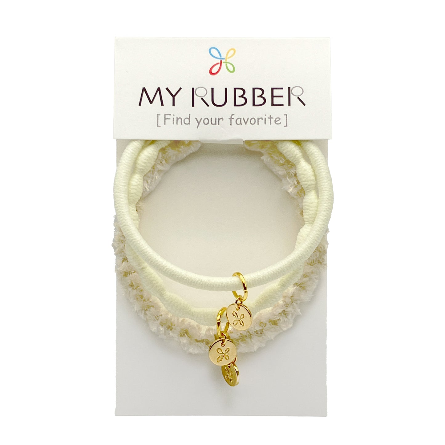 [MyRubber] Essential Picks アイボリー / 3種セット ヘアアクセサリー ヘアゴム しっかり結ぶ ソフトに結ぶ 髪に跡が残りにくい 髪が細い 毛量多め ヘアアレンジ