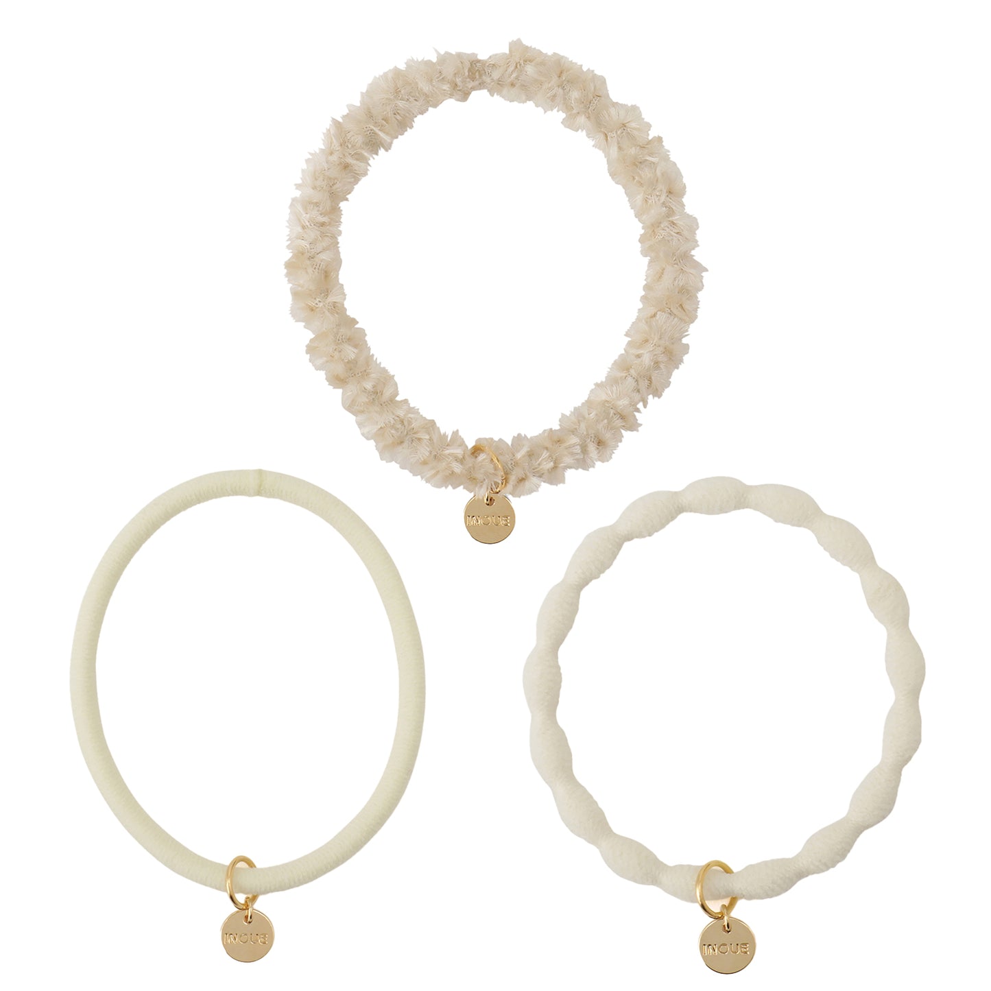 [MyRubber] Essential Picks アイボリー / 3種セット ヘアアクセサリー ヘアゴム しっかり結ぶ ソフトに結ぶ 髪に跡が残りにくい 髪が細い 毛量多め ヘアアレンジ