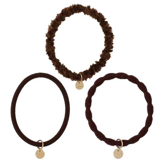 [MyRubber] Essential Picks チョコレートブラウン / 3種セット ヘアアクセサリー ヘアゴム しっかり結ぶ ソフトに結ぶ 髪に跡が残りにくい 髪が細い 毛量多め ヘアアレンジ