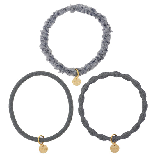 [MyRubber] Essential Picks ライトグレー / 3種セット ヘアアクセサリー ヘアゴム しっかり結ぶ ソフトに結ぶ 髪に跡が残りにくい 髪が細い 毛量多め ヘアアレンジ