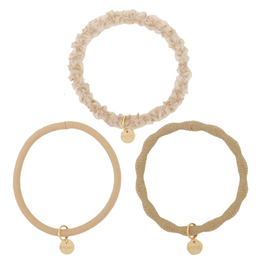 [MyRubber] Essential Picks ライトベージュ / 3種セット ヘアアクセサリー ヘアゴム しっかり結ぶ ソフトに結ぶ 髪に跡が残りにくい 髪が細い 毛量多め ヘアアレンジ