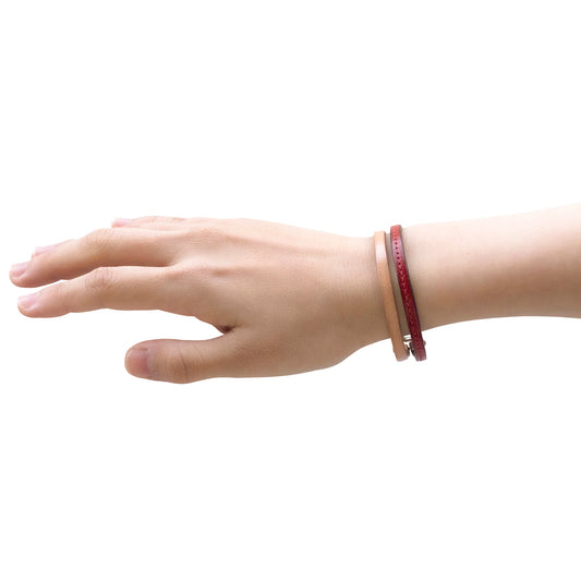 [INOUE] 静電軽減アーム皮細二連タイプ （瓢箪） M 赤＆生成 / 静電気軽減 アクセサリー ブレスレット 牛革 約18cm